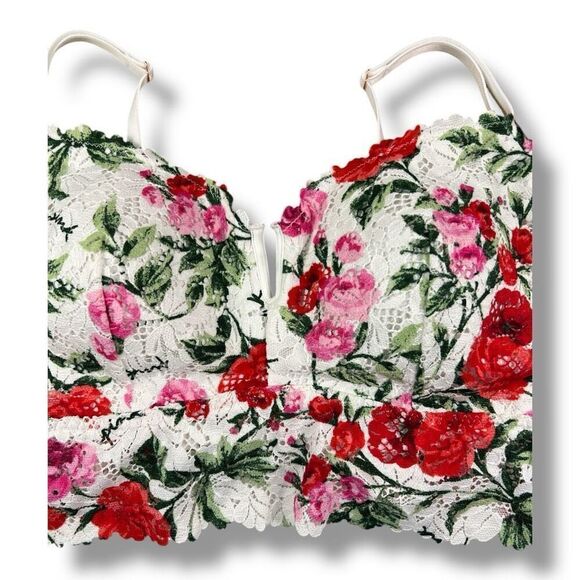 Pink Bralette Floral Lace Bra Removable Cups Wirefree Size Extra Extra Large - Picture 4 of 7